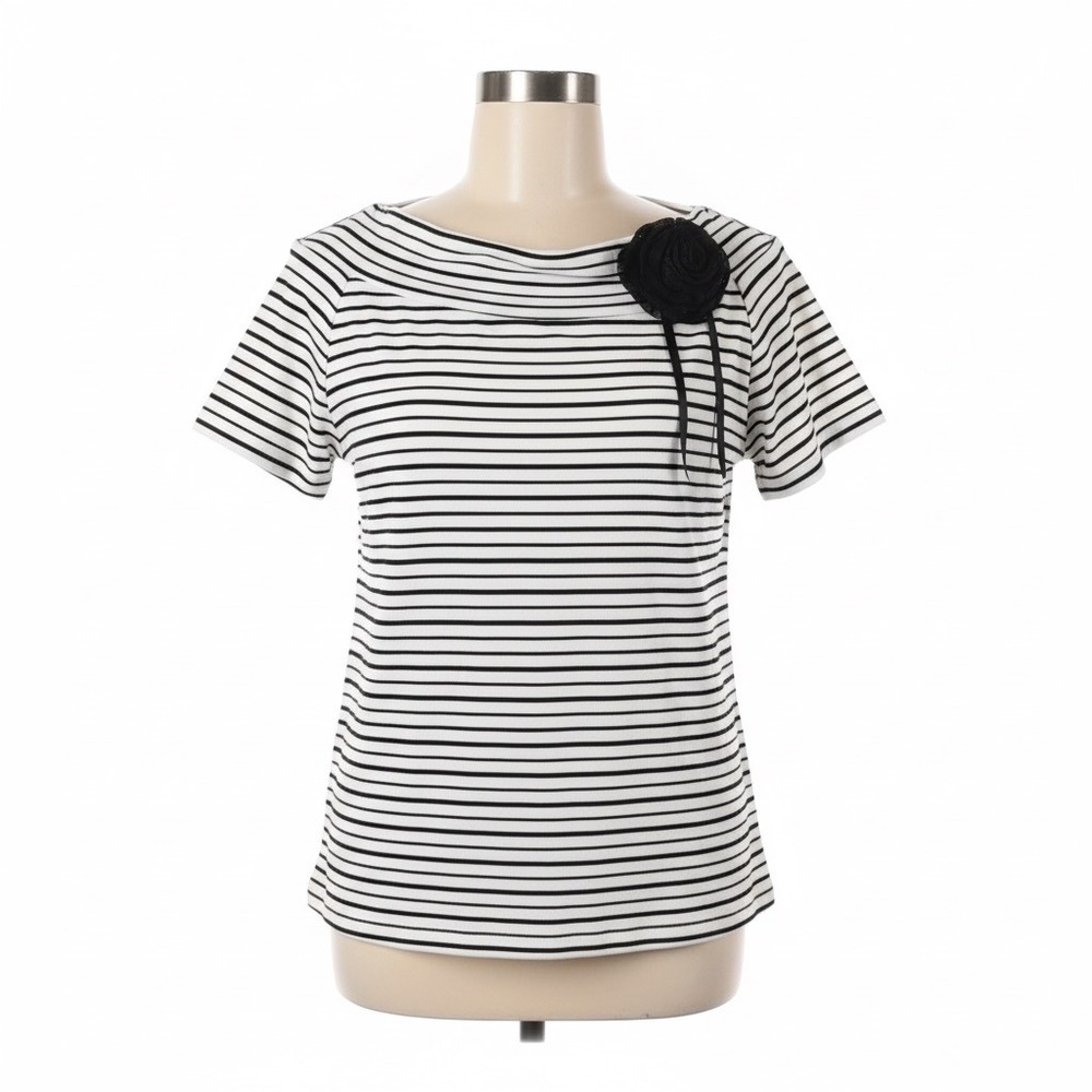 Jessica Max Blouse Womens XL Black White Striped‎ Top Flower Whimsigoth Y2K